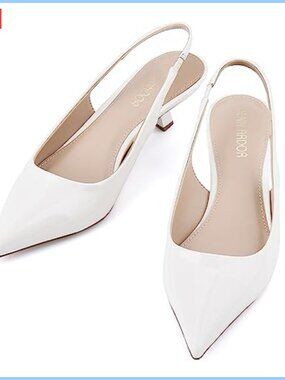 JENN ARDOR Slingback Kitten Heels Women Low Heels Dress Shoes Pointed Toe Wide